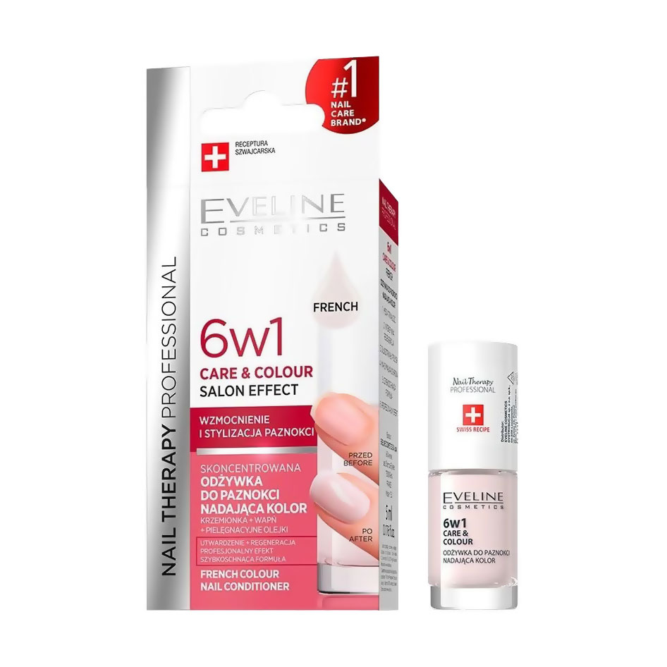 Лак-кондиціонер для нігтів 6 в 1 Eveline Cosmetics Nail Therapy Professional Care &amp; Colour Nail Conditioner, French, 8 мл